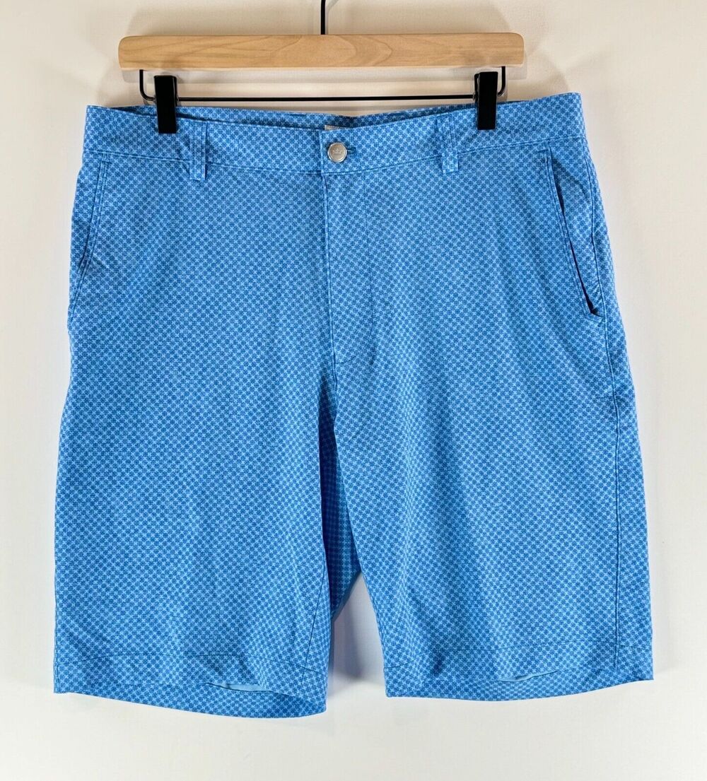 Peter Millar Mens Shorts Blue Chino Performance Golf Crown Geo Stretch Size 34